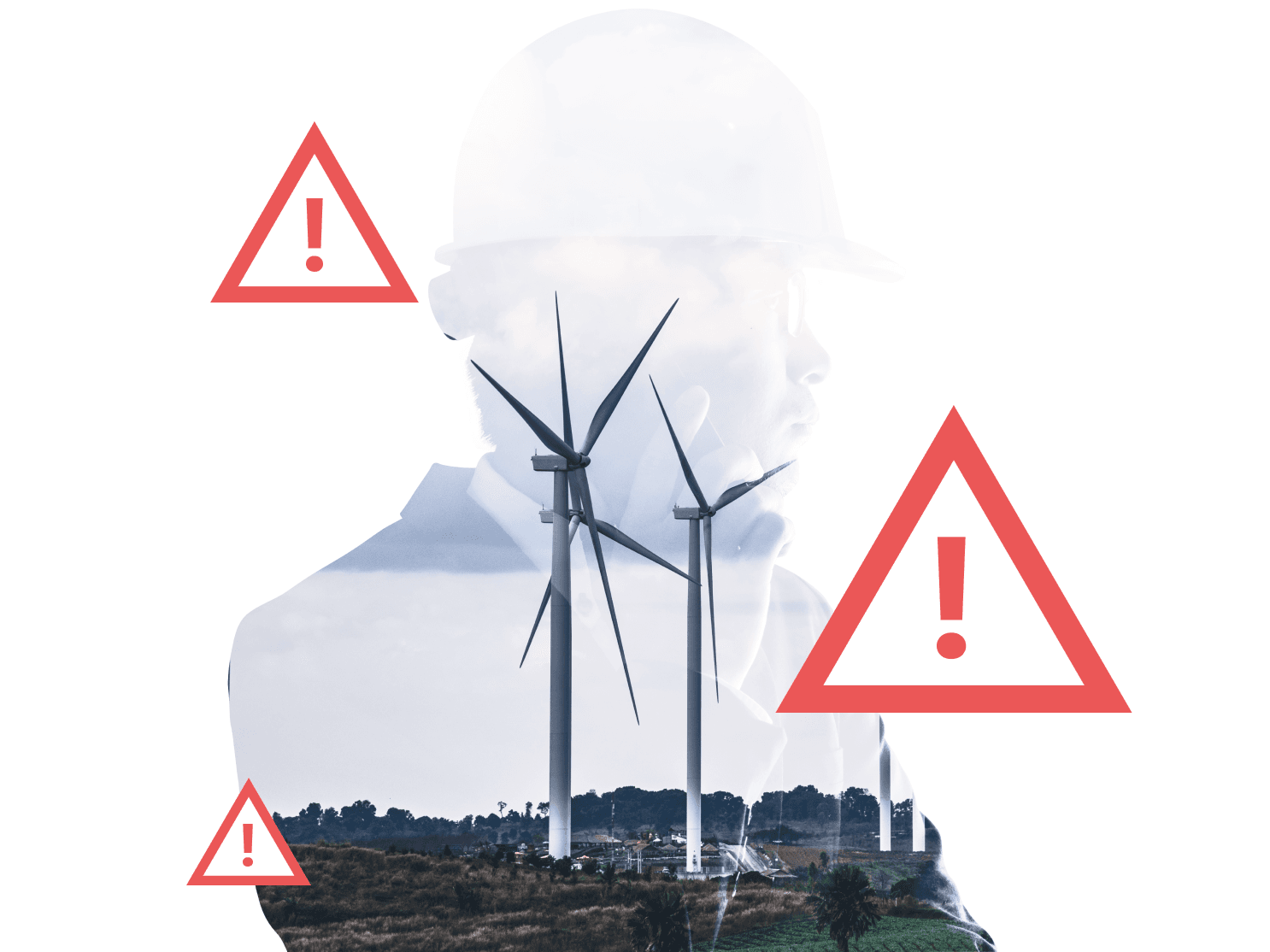 Wind turbines with warning signs